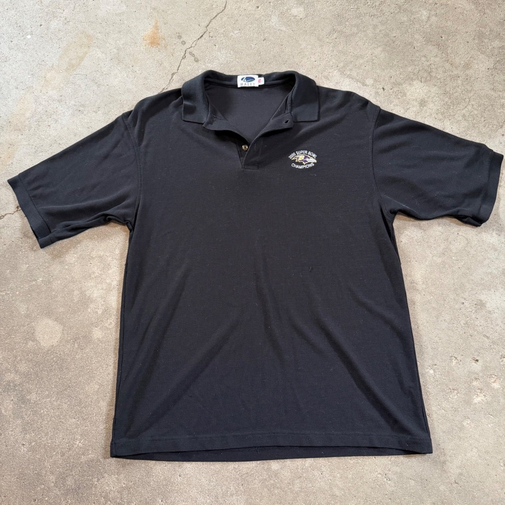 2000 Super Bowl Champions Baltimore Ravens NFL Haley Polo Shirt Men L Black